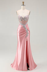 Blush Meerjungfrau Korsett Pailletten Langes Ballkleid mit Schlitz